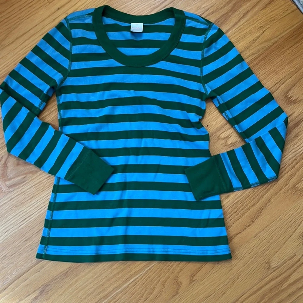Hanna Andersson 100% organic cotton pajama top extra small blue/green striped